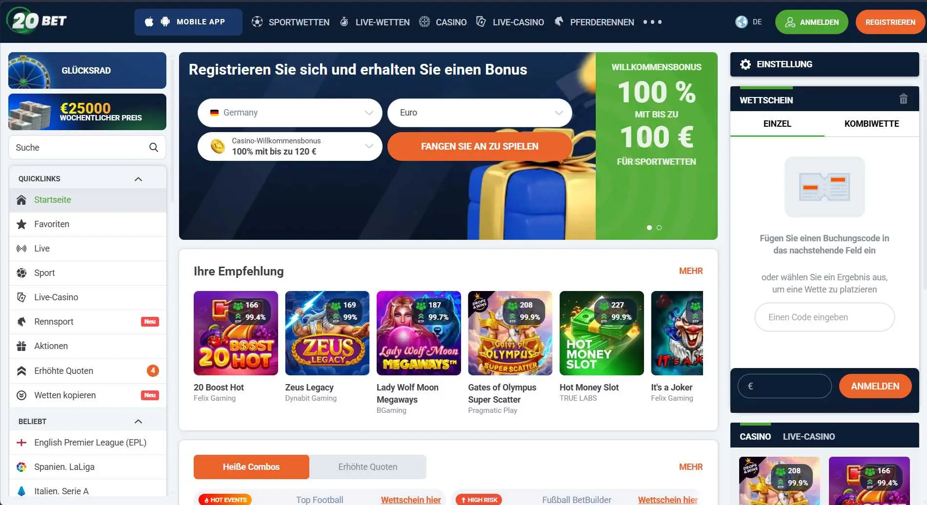 20Bet Casino Screen