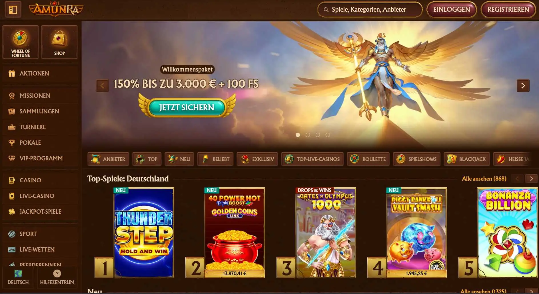 AmunRa Casino Screen