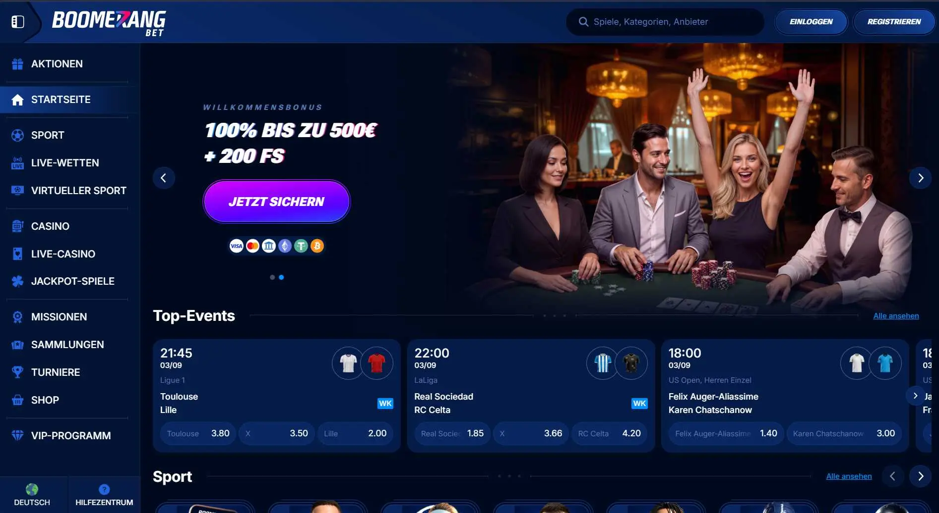 Boomerang-Bet Casino Screen