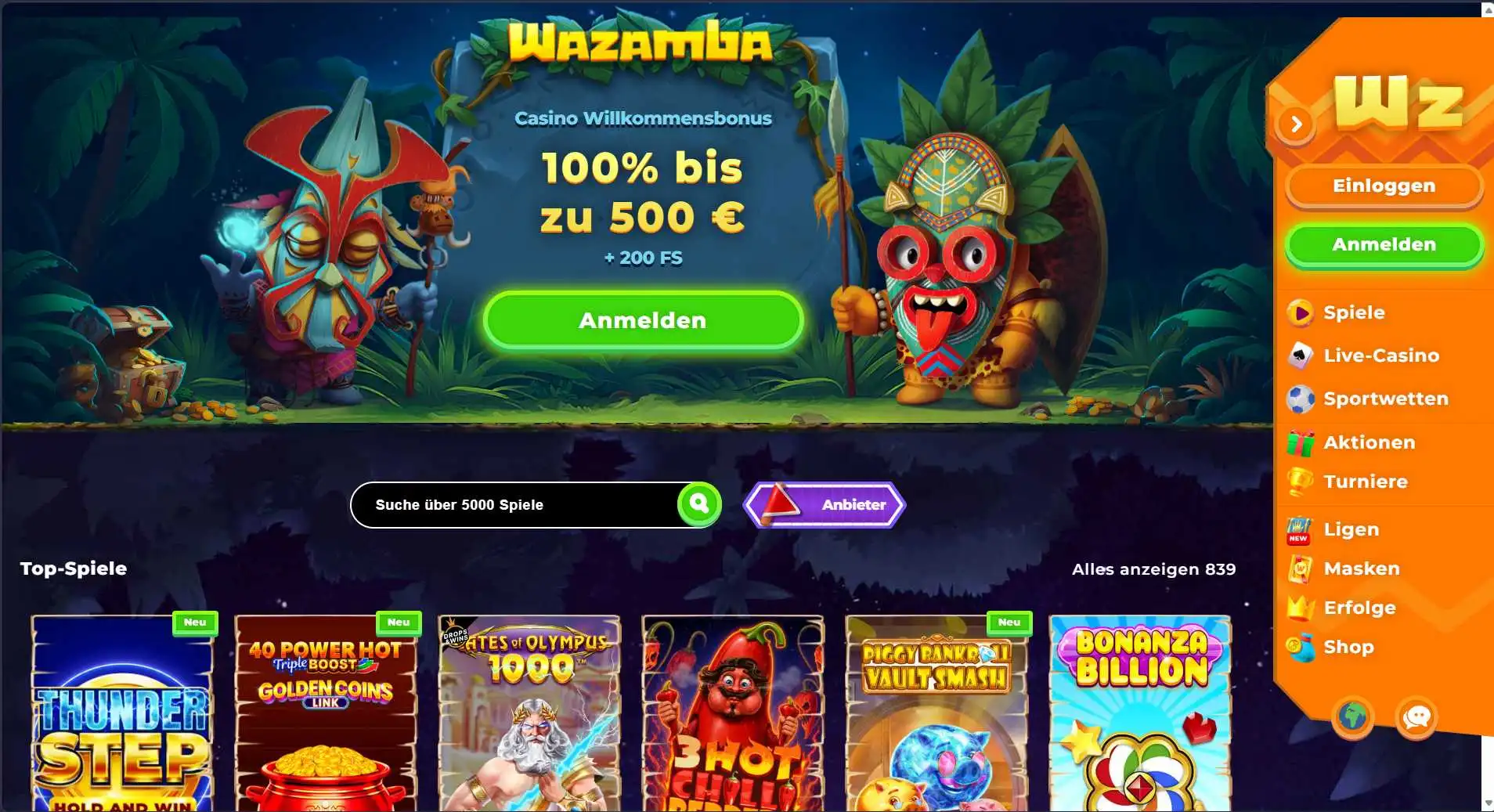 Wazamba Casino Screen